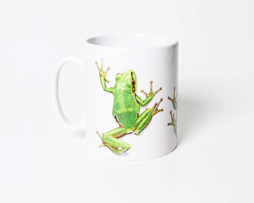 Tree frog mug with green frogs, design No.2