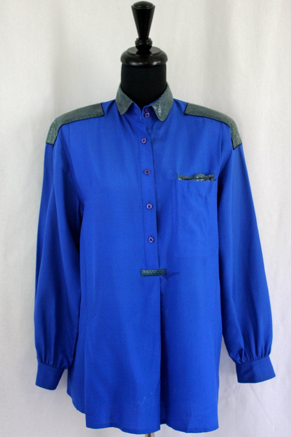 vintage 80's electric blue tunic with snake skin epaulettes