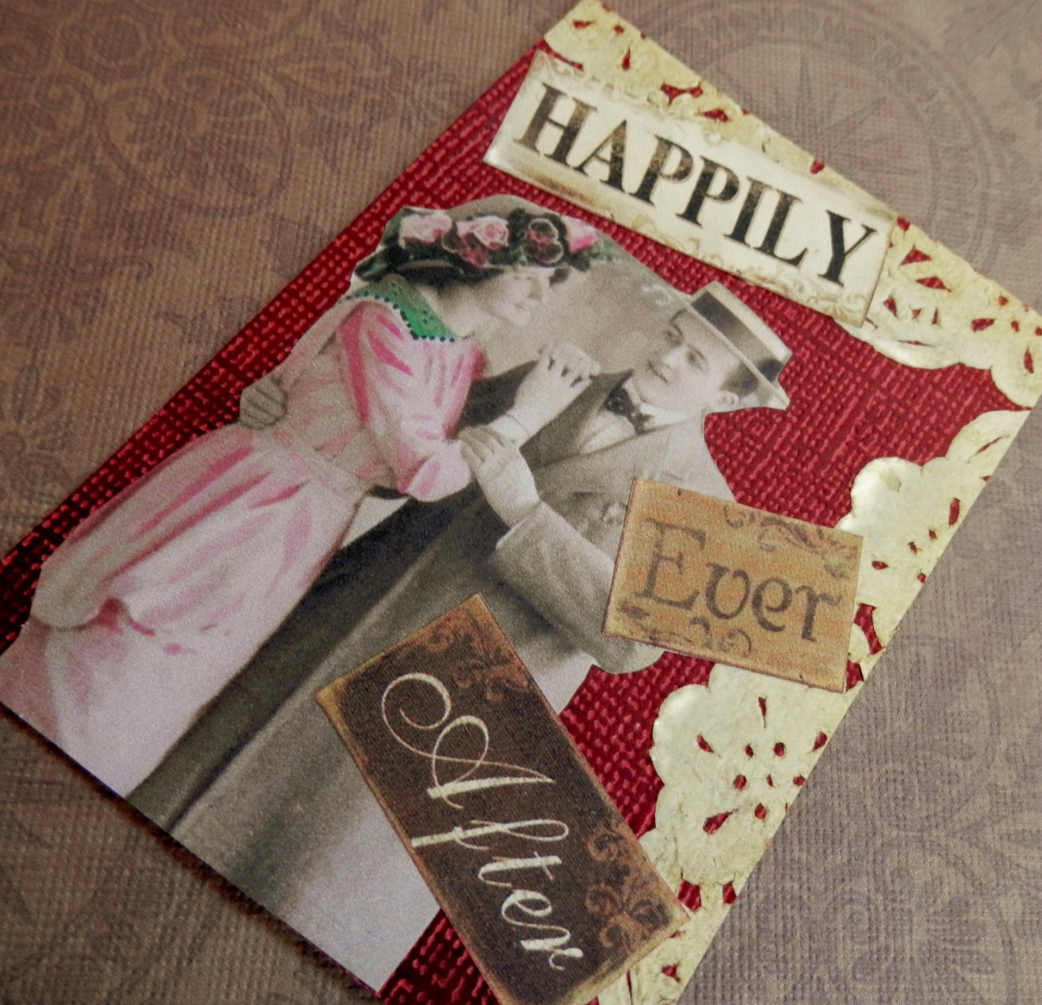 OOAK ACEO ATC collage and ink "Happily Ever After"