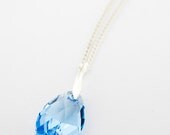 Blue Crystal Pendant Necklace: SWAROVSKI ELEMENTS Aquamarine Pear Pendant On Sterling Silver Curb Chain