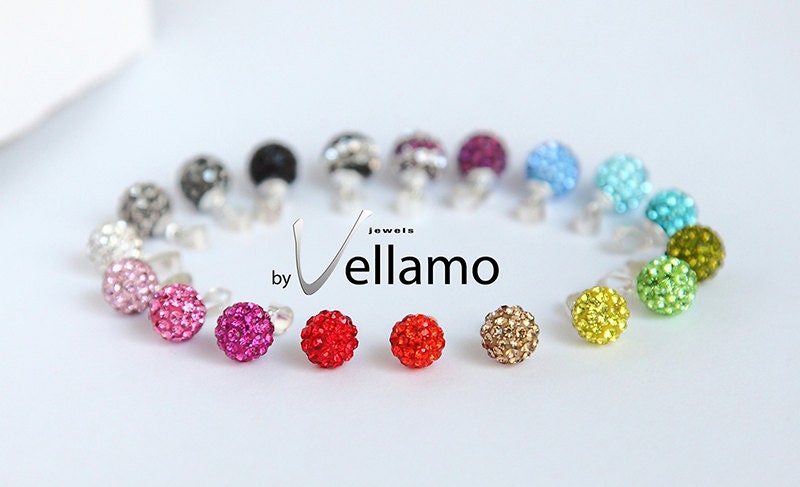 Pick your color crystal pave ball necklace and earrings jewelry set, sterling silver, Swarovski disco ball jewelry set