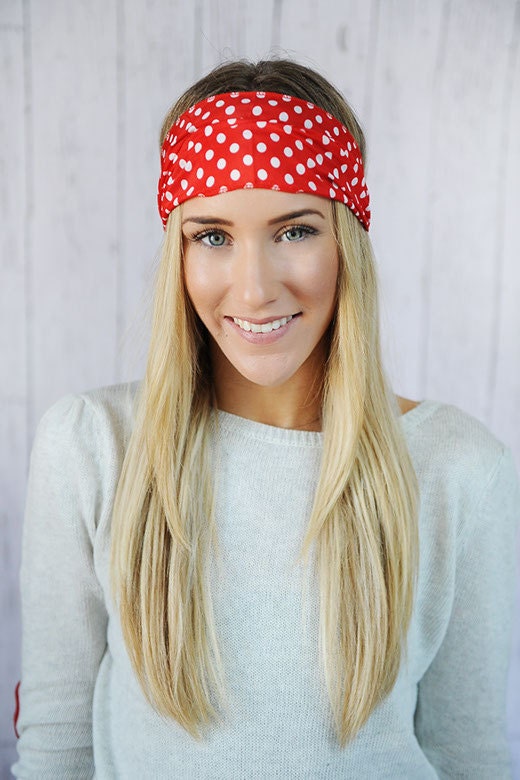 Red Polka Dot Head Wrap Stretchy Headband Head Scarf Women's wide hair band urban turban head wrap headband