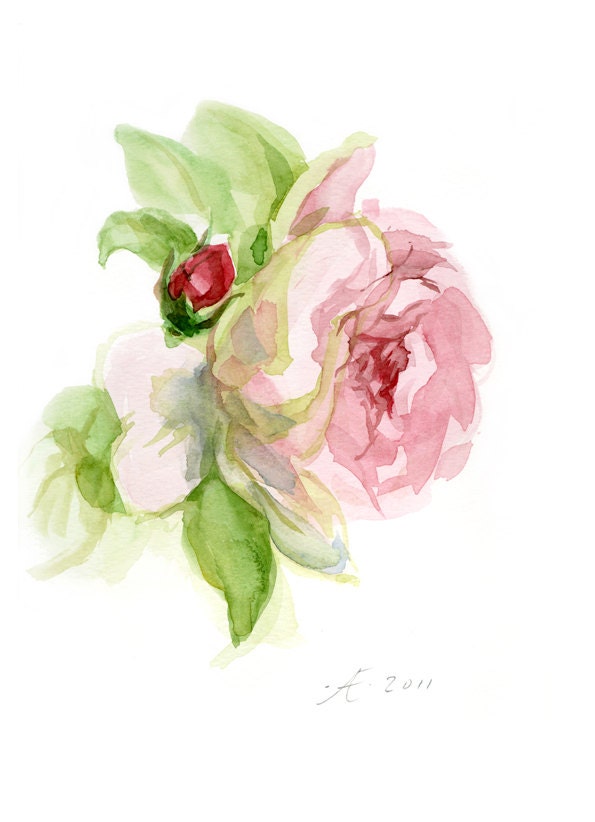 Tender Pink Rose Painting, Flower Fine Art print from original watercolor, nostalgic chic - wedding decor, mother's day