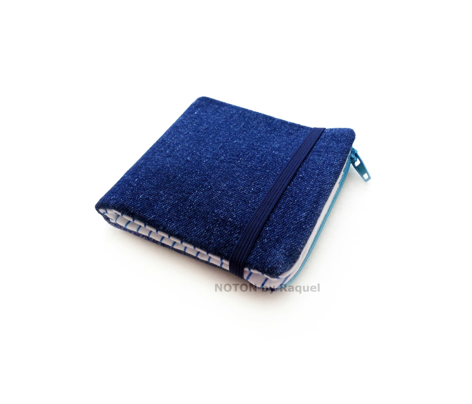 Mens Billfold Denim Wallet with Turquoise Stripes, zipper bifold wallet, mod wallet, hipster bilfold wallet, gifts for him, mens accessories