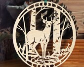 Deer in Aspen grove wood decoration Stag Deer