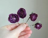 Ranunculus Bobby Pin Set of 4 - Purple - woodland hair accessory - bride - bridesmaid - flowergirl READY TO SHIP