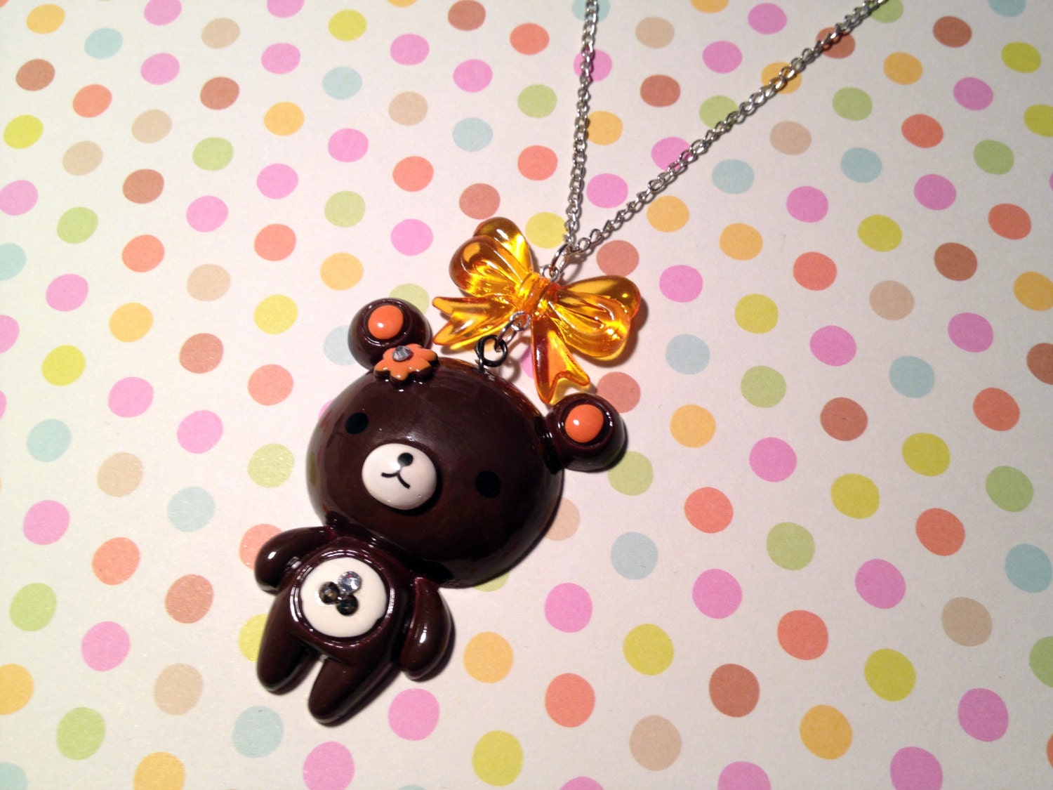 Kawaii Bear Charm Bow Necklace