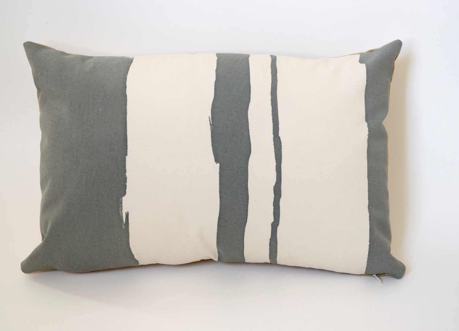 Lumbar Painted Stripe Hand-Printed Pillow Cover in Grey