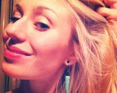 Turquoise tooth / tusk earrings - brass  or silver plated - handmade dangle earrings