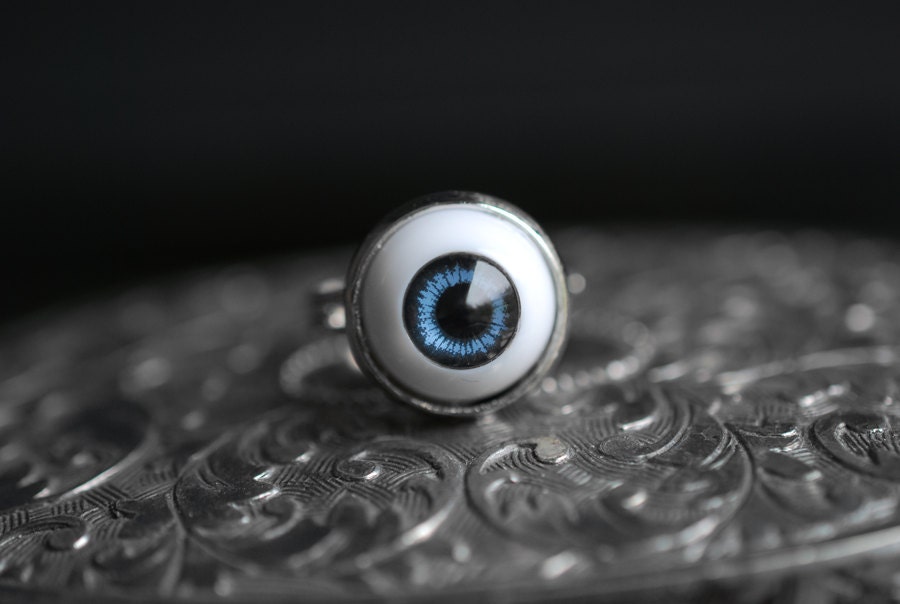Eyeball adjustable ring - dark blue eye - gothic jewelry