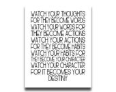 Printable Watch Your Thoughts Word Art Positive Thinking Inspirational Wall Quote Digital Download 8x10