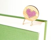 Cross Stitch Bookmark Kit - Purple Heart on Bamboo