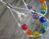 Large Chakra Moonstone Czech Crystal Earrings, Rainbow Teardrop Sterling Silver