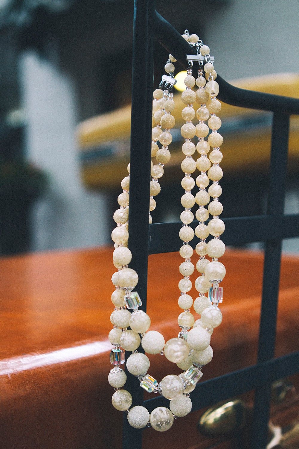 Vintage Triple Strand Plastic Beaded Necklace