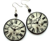 Antique white CLOCK EARRINGS retro steampunk vintage clocks gothic goth gothique perfect gift gray