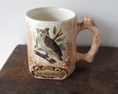 Treasure Craft California Owl Souvenir Mug / Vintage Faux Bois