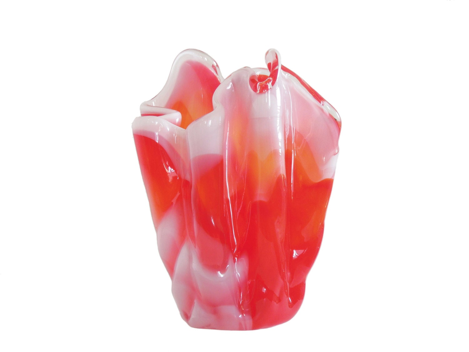 Art Glass Vase, red & white
