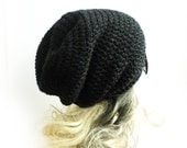 Black Beanie Slouchy Beanie Charcoal Gray Crochet Slouch Hat Baggy hat Mens Womens Teen spring winter accessories