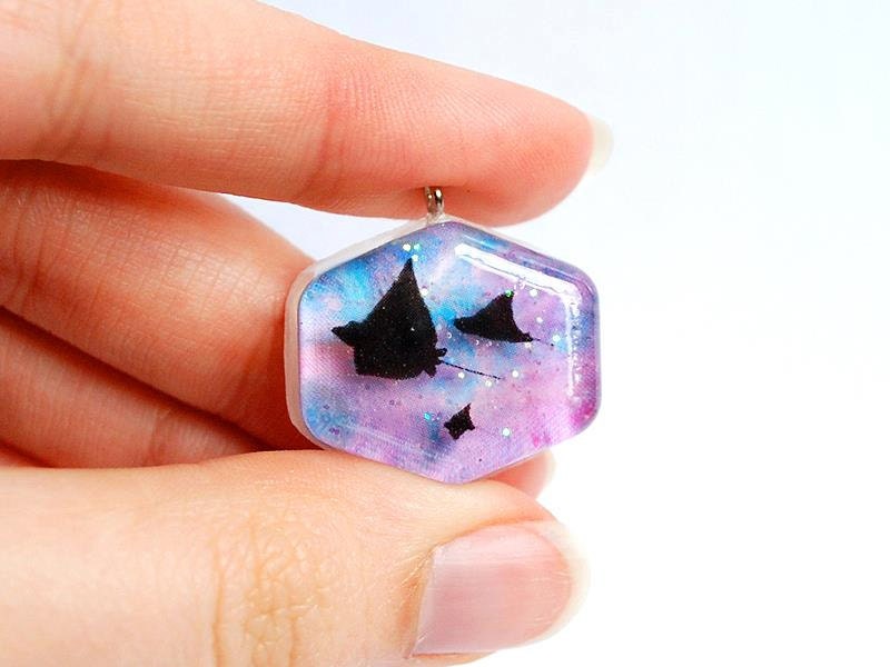 Stingray Nebula Silhouette Necklace (Purple and Blue)