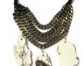 White turquoise and antique bronze chain