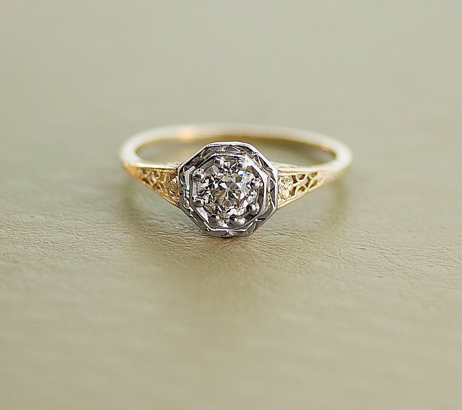 Antique Engagement Ring - 14k Yellow and White Gold