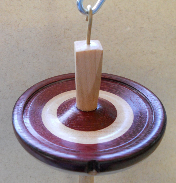 Spindle hand turned Purple heart and Maple Wood top whorl spindle with hand turned maple shaft