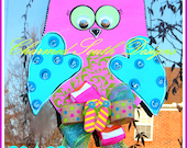 Summer Pink and Lime Wood Owl Door Hanger