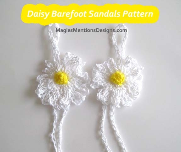 Barefoot Sandals Daisy Flower Crochet Pattern - One Size Fits Tweens, Teens and Women PDF Instant Download