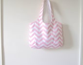 Pink Chevron Tote Bag, Slouchy Purse, Beach Bag, Gym Bag, Summer Chevron Bag, Ready to Ship