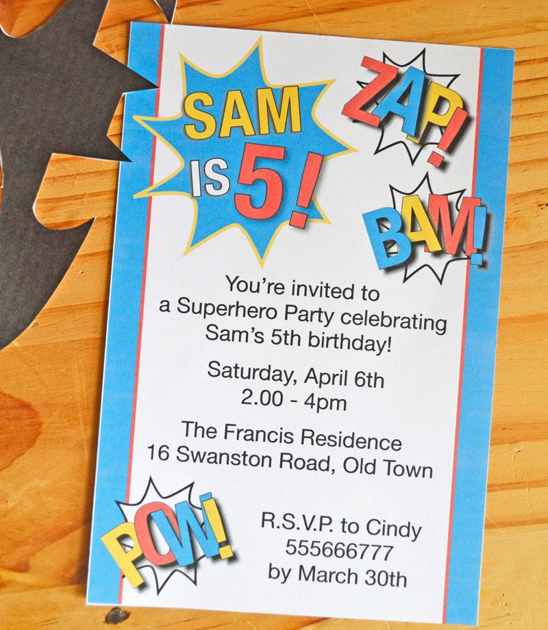 Superhero Invitation - Customised - Superhero Party Collection