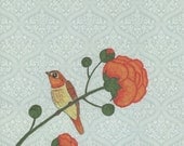 Art print bird on orange flower 8x10