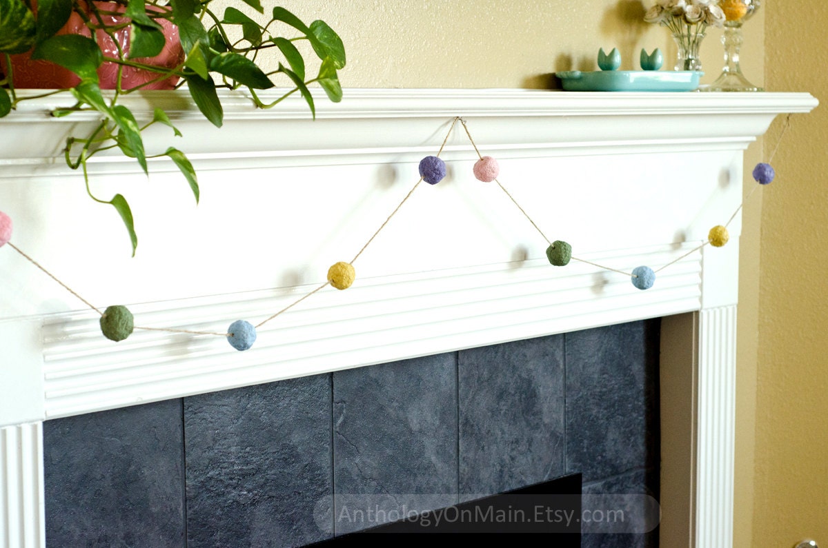 Easter and Spring Pom Pom Garland - Wedding, Shower, Birthday, Party Decoration - Upcycled, Eco Friendly and Green Home Decor