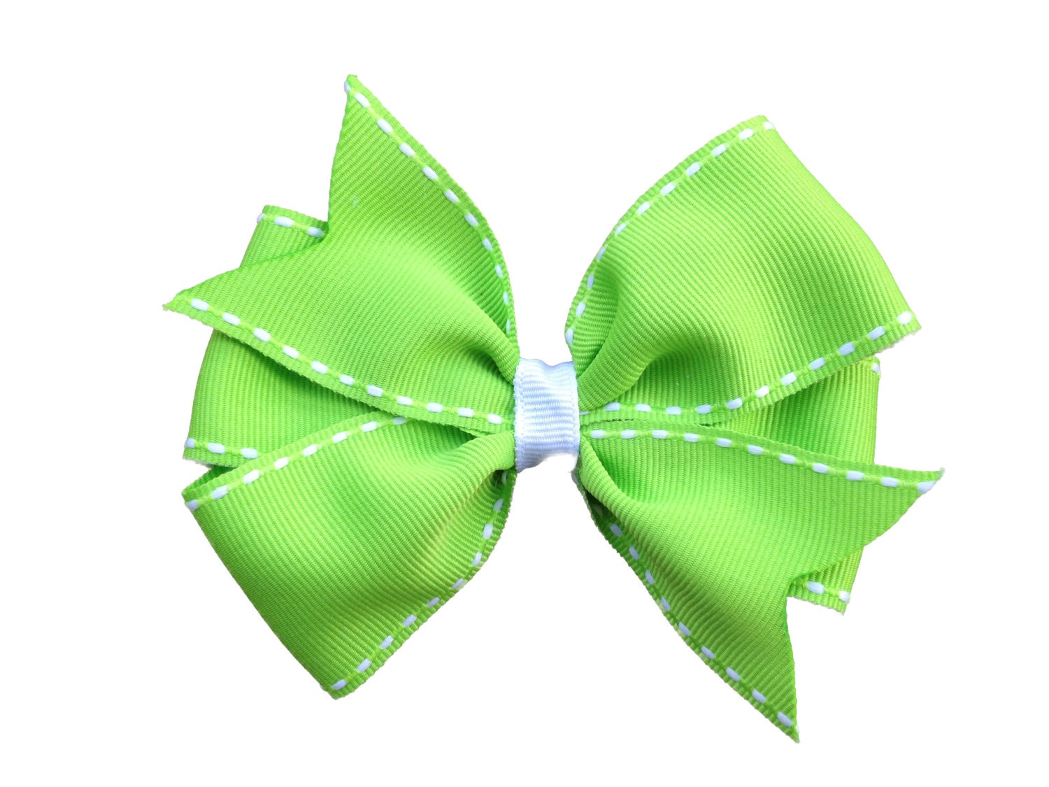 Lime green hair bow with white trim - green bow