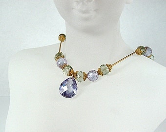 Green amethyst necklace Lavender crystal CZ pendant  24k gold vermeil beaded necklace Gemstone beaded jewelry Mothers Day Bridal jewelry
