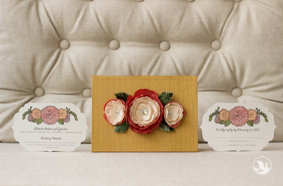 Silk Folio Keepsake and Invitation Set Deposit - Eloise - Floral Flourish Cut Wedding Invitation
