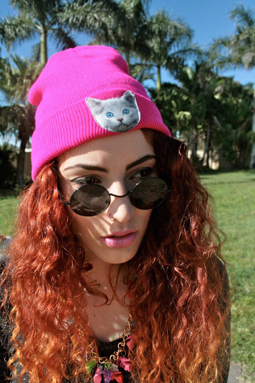 The Blue Eyed Cat Beanie - 90s Pop Grunge Hat