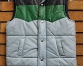 Vintage 1970s Blue and Green Puffy Ski Vest by Grenoble Briarcliff Small