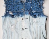 Levis Denim Vest Bleached Ombre Spikes and Studs Destroyed Jean Vest