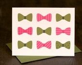 Pink & Green Whimsical Bow Tie A2 Cards