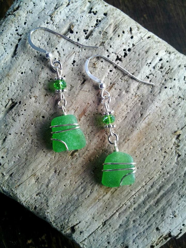 Green Sea Glass Earrings