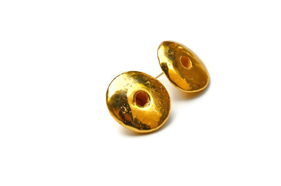Gold Painted Round Ceramic Bead Stud Earrings