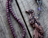 Bohemian Bird Necklace Clay with Glass Beads