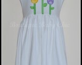 Toddler Girls Empire Waist Dress with Tulips flowers Applique /Great spring dress with Monogram / Personalized