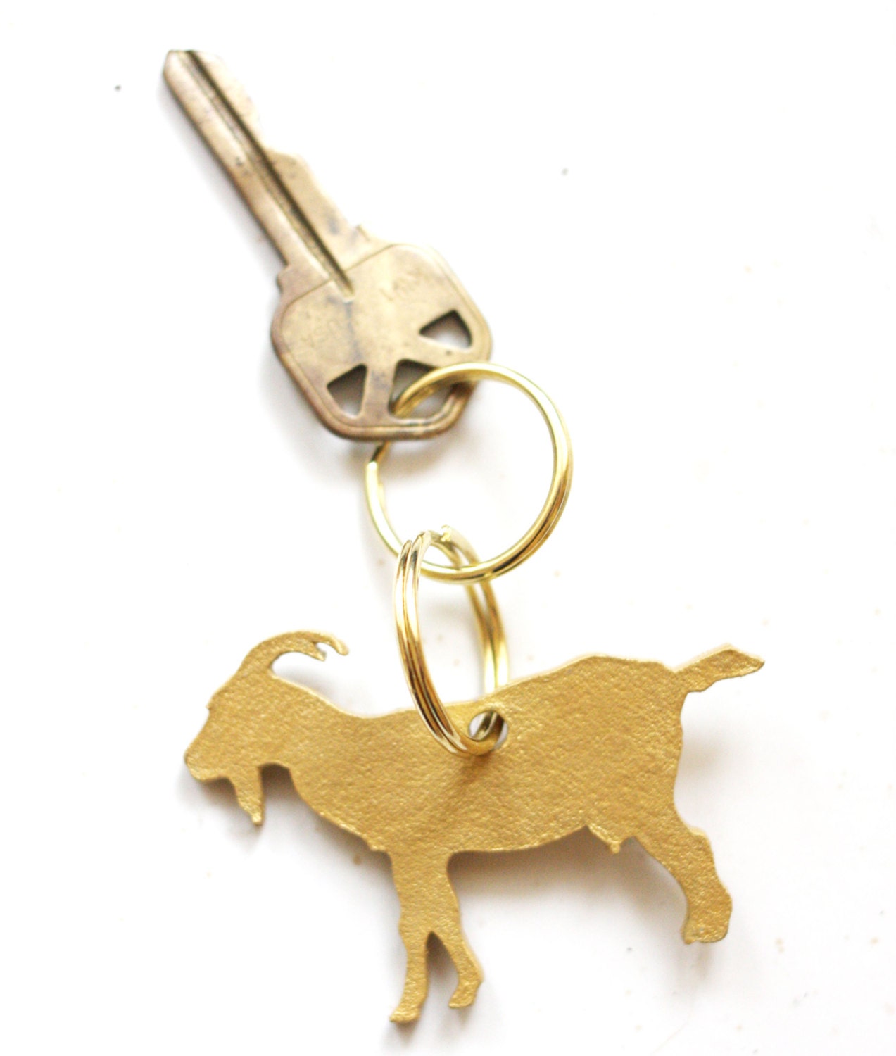 gold leather goat keychain