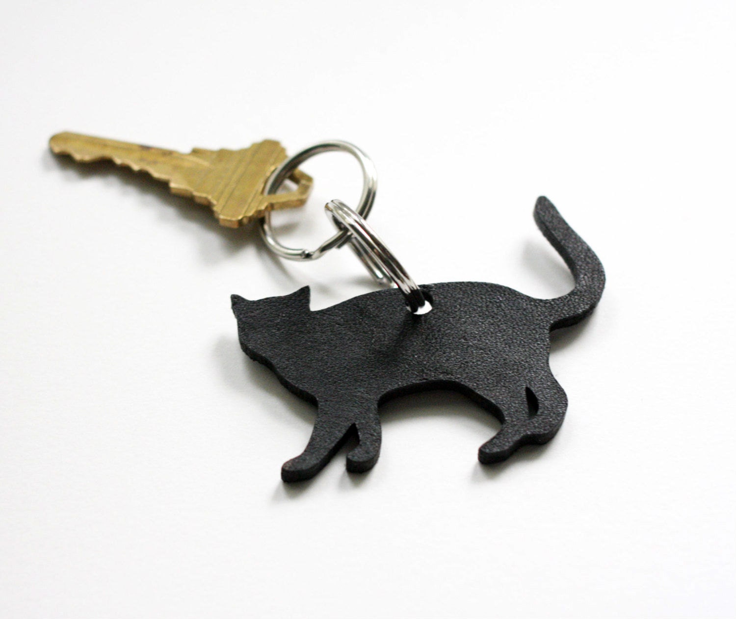 black cat leather keychain