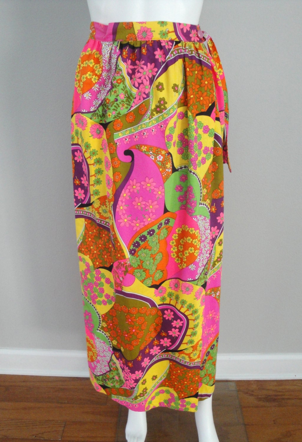 Vintage 1960s 60s Maxi Skirt Hippie Psychedelic Flower Power