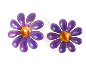 Handmade earrings, painted 3D metallic daisies. Sterling silver hangers.