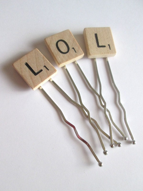 Scrabble tile "LOL" hair pins