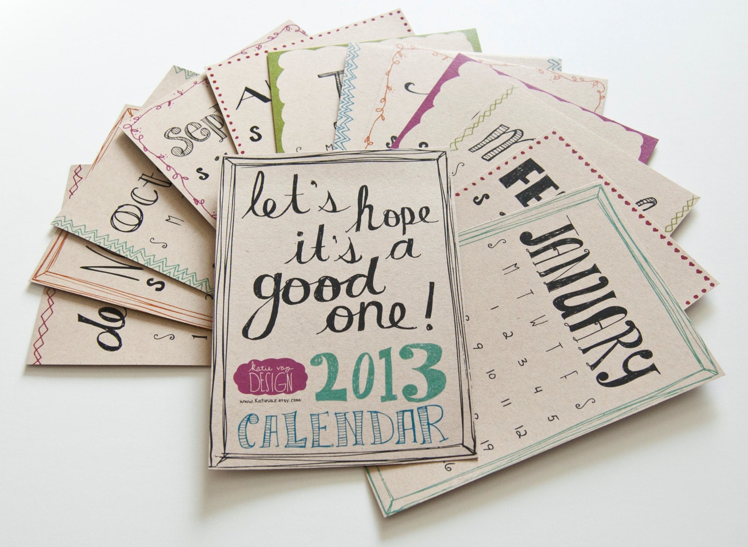 2013 calendar. hand drawn and illustrated. color. kraft paper. frameable. let's hope it's a good one. - katievaz