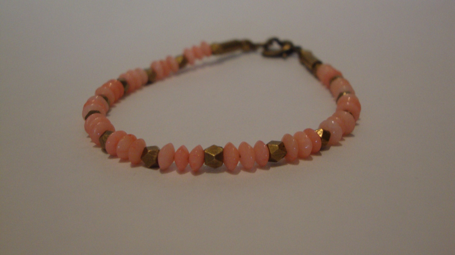 Coral and Brass Bracelet - Beautiful Pink Coral Paired with Stunning Brass Nuggets/ Stack Bracelet/ Modern/ Simple  "Treasure of the Deep"